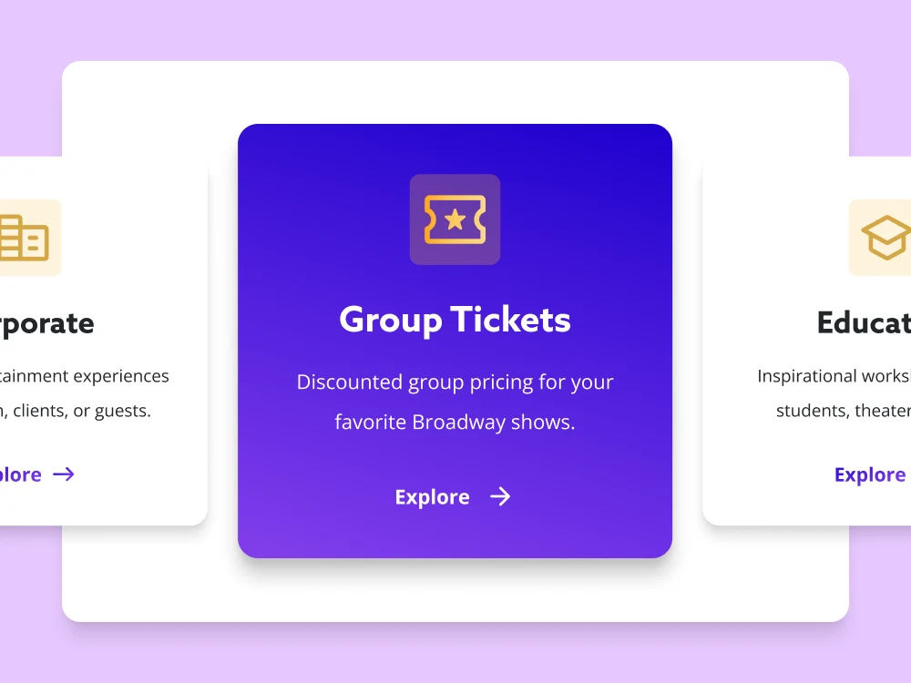 Graphic showing available Broadway experience categories.